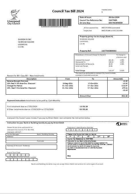 United Kingdom Liverpool City Council taxbusiness utility bill template in Word formats PSD template